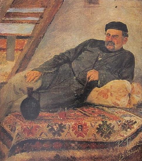 Romanoz Gvelesiani A Kakhetian man with a jar France oil painting art
